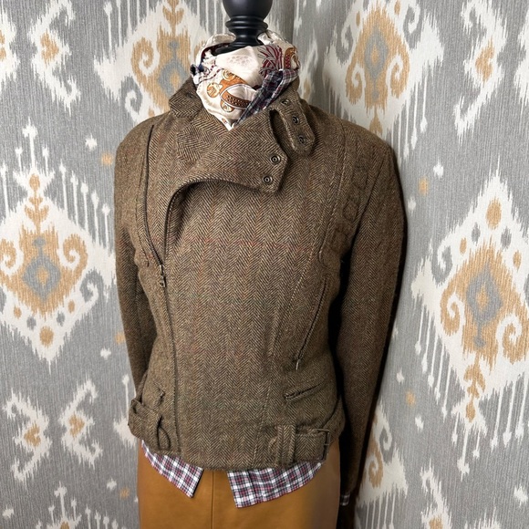 Ralph Lauren Collection Fall ‘03 Tobacco Cashmere Alpaca Herringbone Moto Jacket